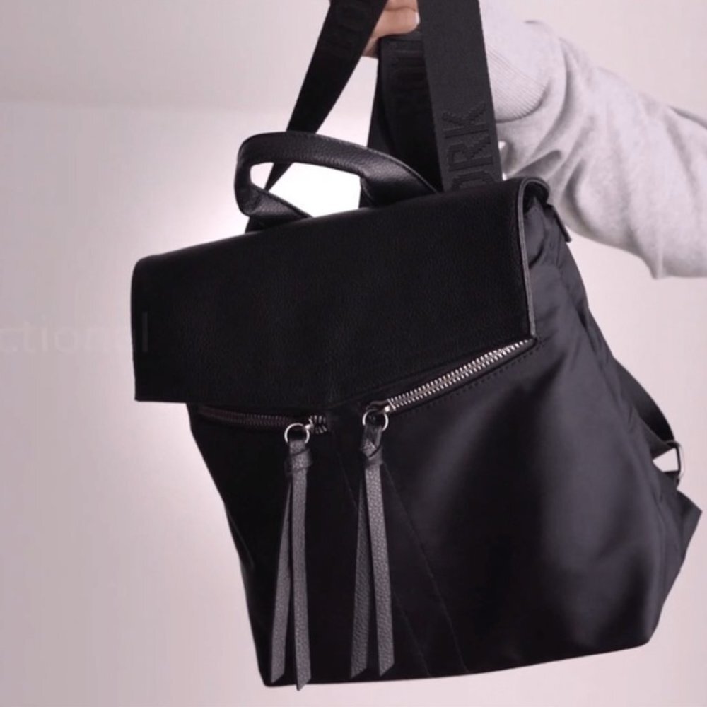 NWT BOTKIER New York Trigger Nylon Backpack Black Flap Travel Campus Bag